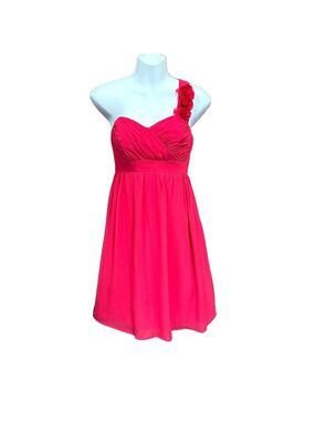Alfred Angelo cerise pink red chiffon rosette one shoulder mini prom dress Sz 2